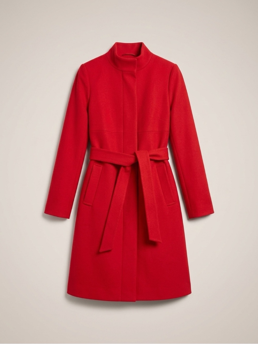 J Crew double cloth deep red Belted Coat with Stand Collar